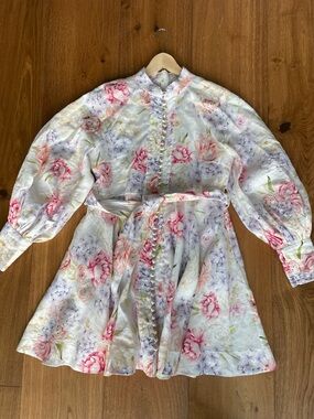 Yvon Floral Button-Front Mini Dress in Soft Pastels